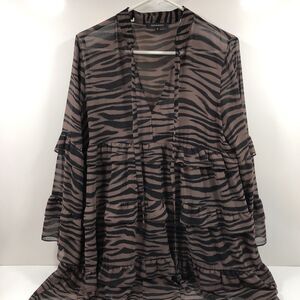 Olivaceous Tiger Print Dress Size Medium Tiered Black Brown Beautiful‎